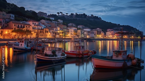 Mystical Harbor Twilight: Vibrant Porto Venero, Italy, with Lantern-Lit Boats - Canon RF 50mm f/1.2L USM © Nazia