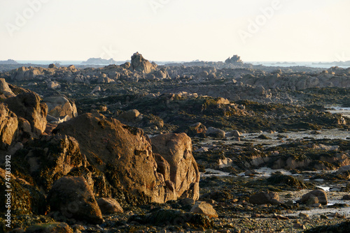 Panoramic view of the tidal zone in La Rocque, Jersey