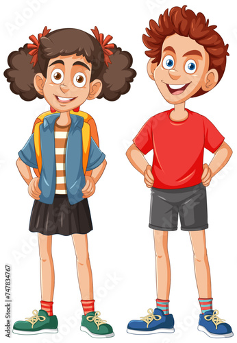 Two smiling kids illustrated in vibrant colors