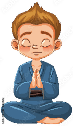 Cartoon of a boy meditating in a peaceful pose