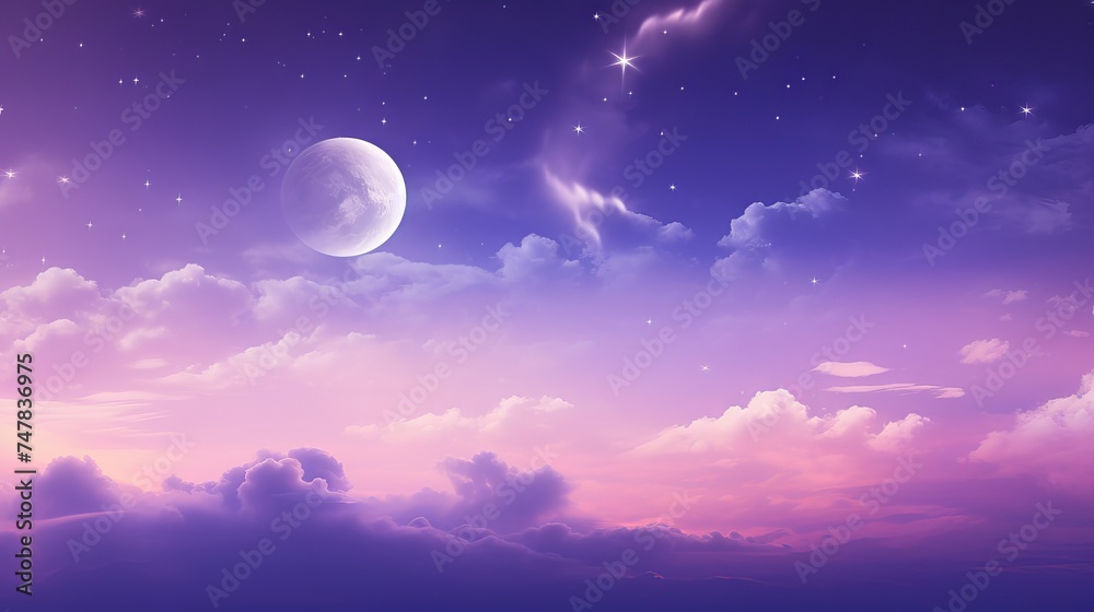 Majestic Purple Gradient Moonlit Sky with Stars and Clouds - Canon RF 50mm f/1.2L USM Capture