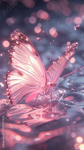 Dreamy Elegance: Butterfly Ballet on Liquid Surface with Glistening Particles © lijie