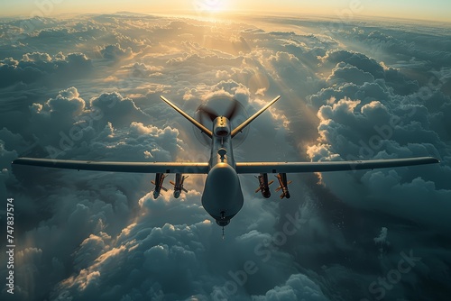 Aerial monitoring mission: military UAV scans the horizon