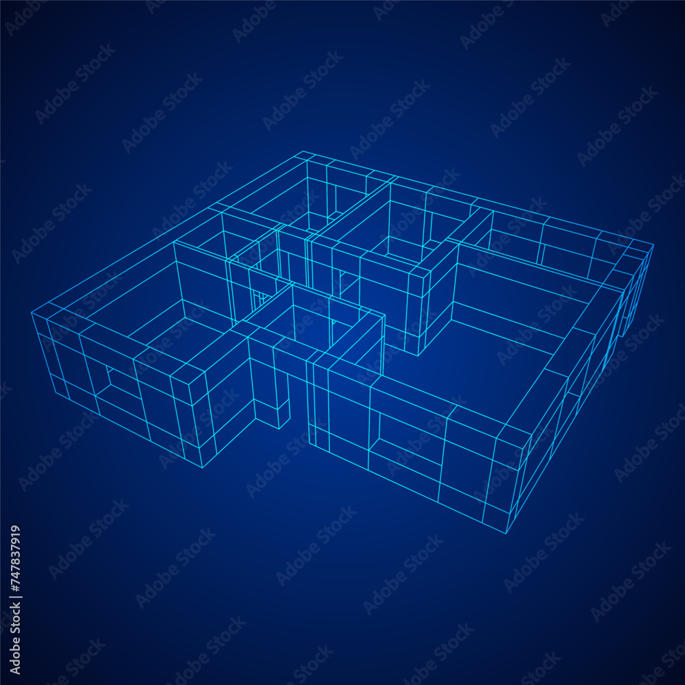 Architecture building. Modern house plan. Wireframe low poly mesh. Architecture building. Modern house plan. Wireframe low poly mesh.