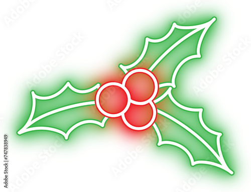 Neon Christmas holly berries icon for Christmas decoration on transparent background