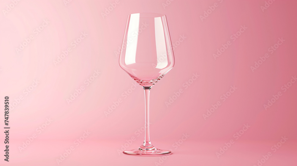 Empty wine glass isolated on pink background. Full transparency wine glass Empty wine glass isolated on pink background. Full transparency wine glass