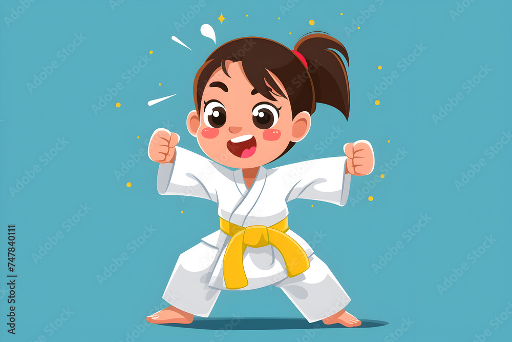 Illustration of a young girl doing karate on a white background Illustration of a young girl doing karate on a white background
