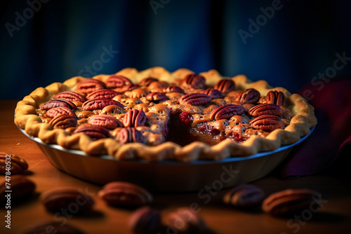 pecan pie, close up of a cake