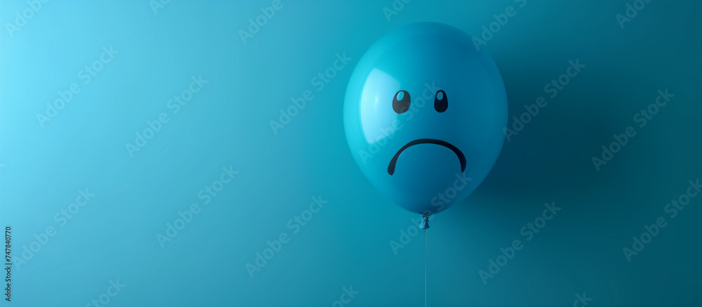 blue balloon with a sad smile, sad Monday, depression