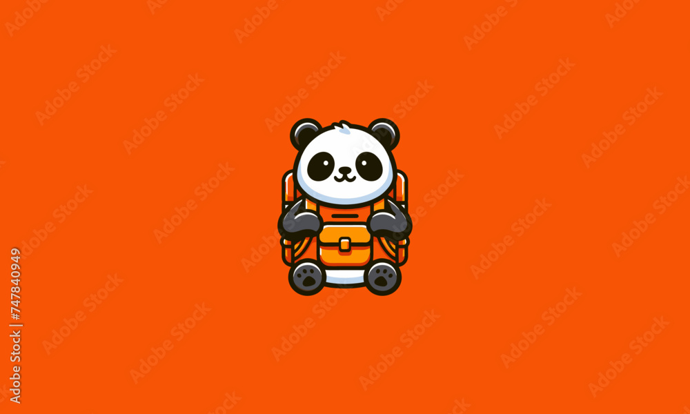 panda wearing backpack orange vector mascot design panda wearing backpack orange vector mascot design
