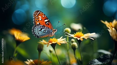 Macro shots, Beautiful nature scene. Closeup beautiful butterfly sitting on the flower in a summer garden © Katrin_Primak