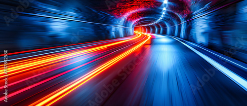 Speeding on a Highway Tunnel, Motion Blur and Light Trails, Fast Transportation and Urban Travel Background