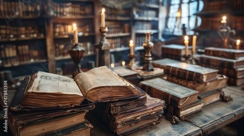 An open ancient book illumi...