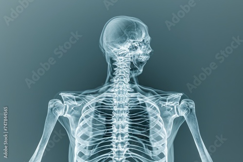 A close-up image revealing the intricate details of a persons skeleton, Skeletal view of a human's scapula through 3D X-ray, AI Generated
