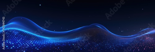A wave of dots and intertwining lines. Abstract background. Network connection structure.tech blue background