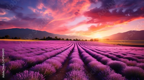 Lavender Fields Aglow: Captivating Sunset Landscape Shot with Canon RF 50mm f/1.2L USM