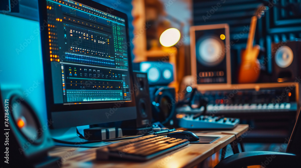 Music producing equipment in a home music studio Music producing equipment in a home music studio