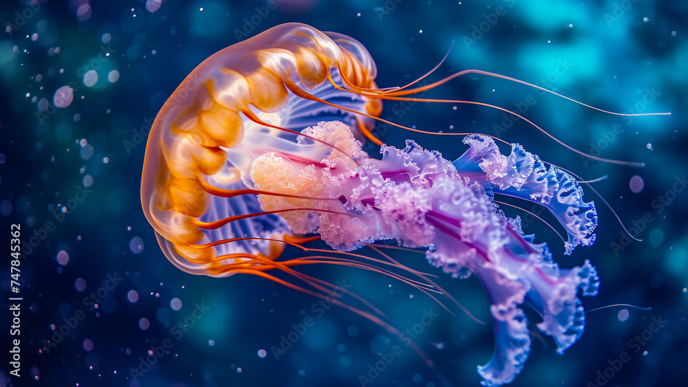 A delicately translucent floating jellyfish A delicately translucent floating jellyfish