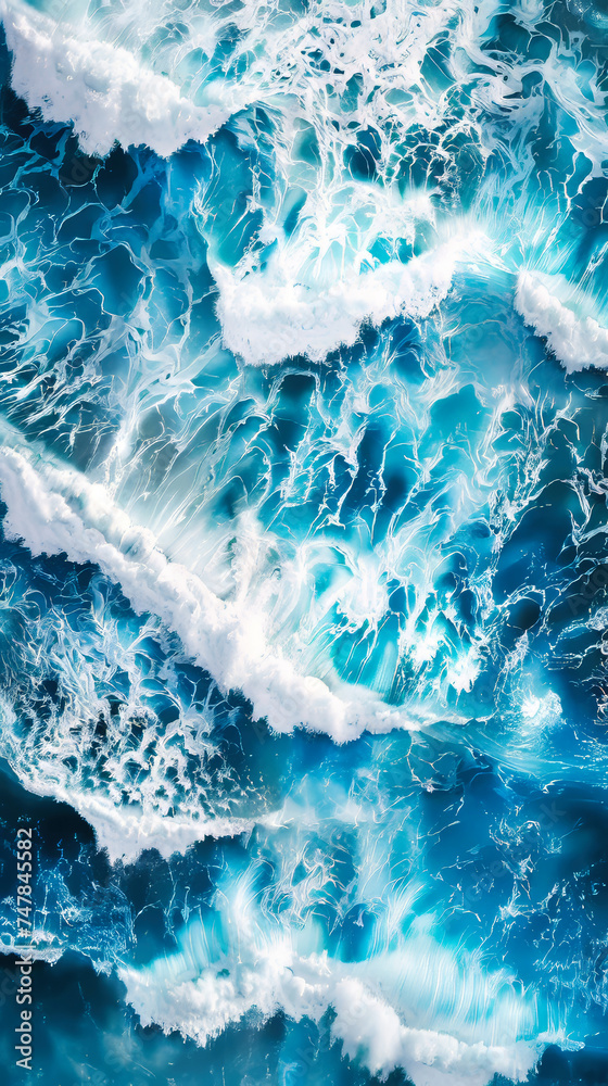 Aerial view of blue sea water waves