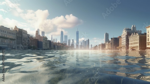 Concept illustration climate change, rising ocean levels.