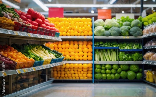Vegetables Displayed on Vibrant Mart Colorful Shelves in the Supermarket Ai Generative 