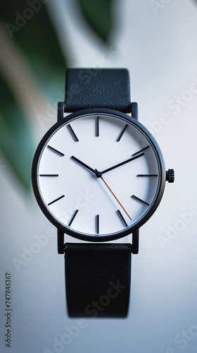 minimal black and orange detailed wrist watch mock up isolated on blur background