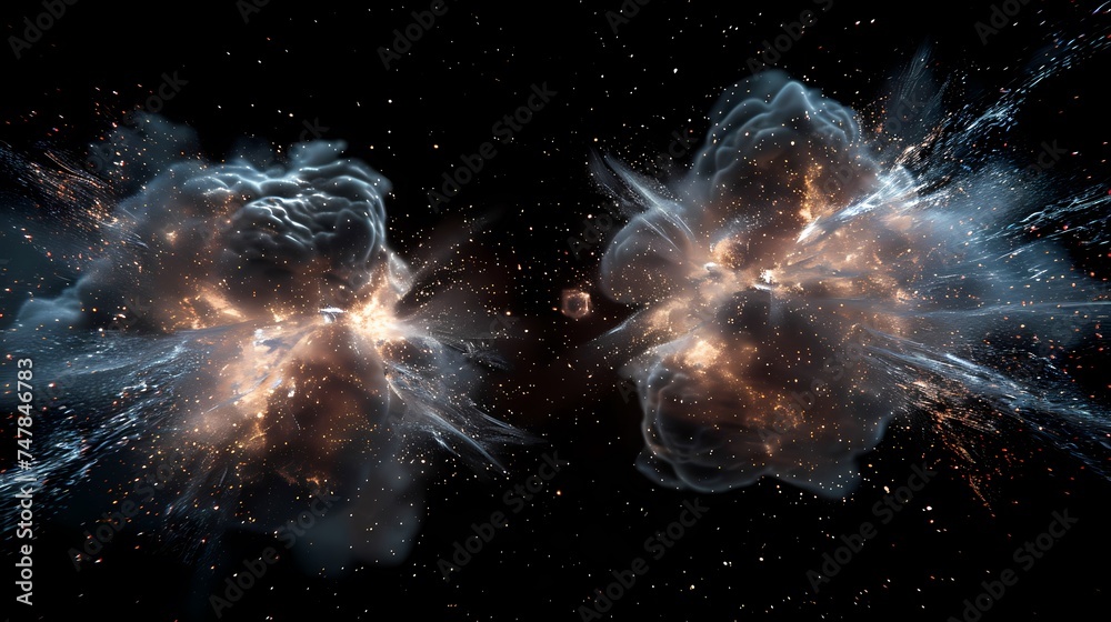 Ethereal clouds of dust and gas swirl in the aftermath of a stellar explosion, a delicate interplay of forces etching the fabric of space with nebular mystique. AI Generative