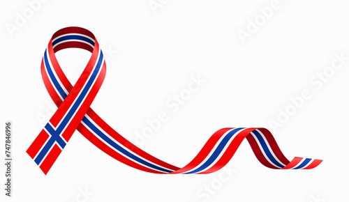 Norwegian flag stripe ribbon wavy background layout. Vector illustration. photo