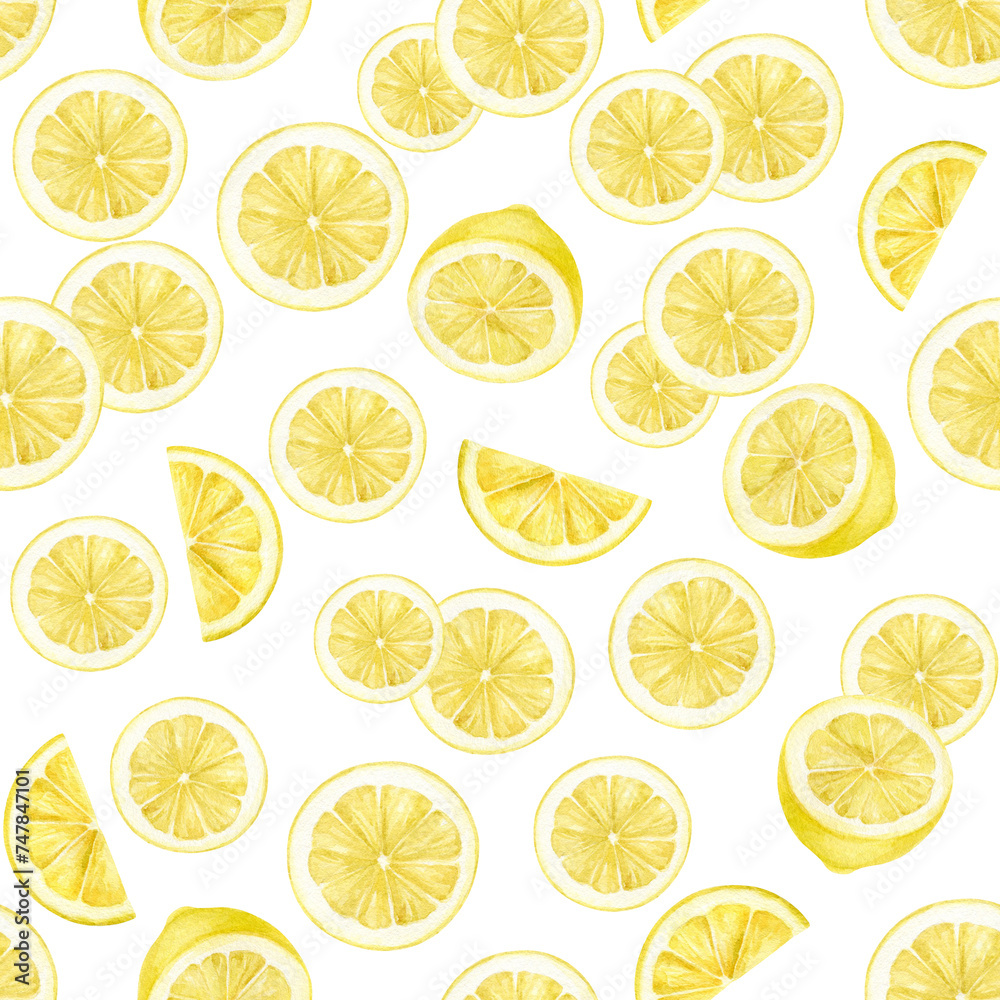 Simple seamless pattern of citrus slices. All elements are hand drawn and isolated.