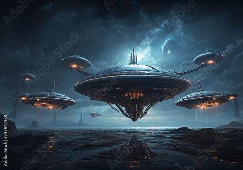 UFO, A giant alien ship is descending from the sky