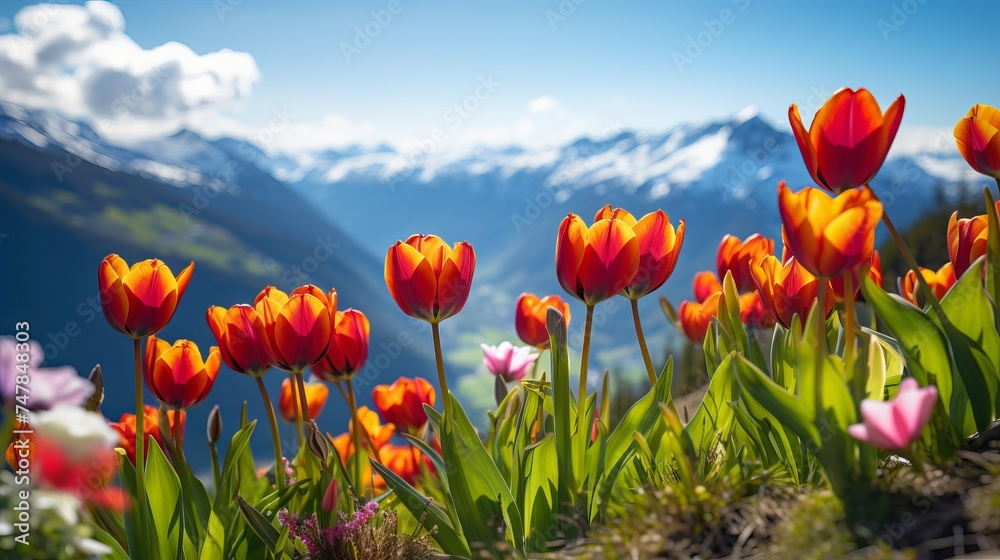 Tulip Blossoms in Majestic Mountain Scenery, Captured with Canon RF 50mm f/1.2L USM Lens