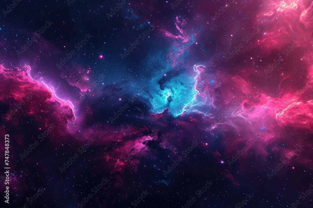 A vibrant space scene showcasing a multitude of stars and clouds, creating a visually stunning display, Spacescape featuring a dynamic, color-rich nebula, AI Generated