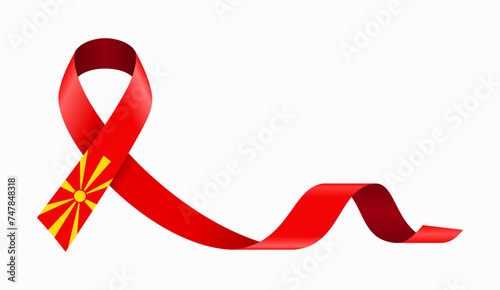 North Macedonian flag stripe ribbon wavy background layout. Vector illustration.