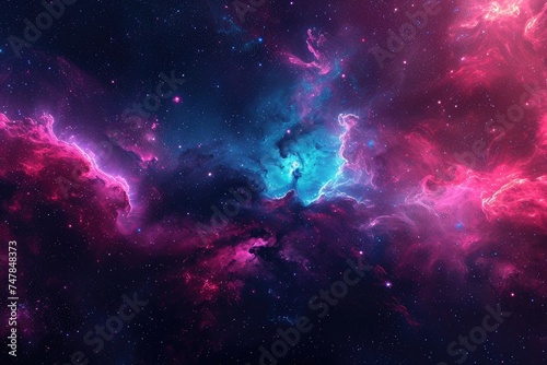 A vibrant space scene showcasing a multitude of stars and clouds, creating a visually stunning display, Spacescape featuring a dynamic, color-rich nebula, AI Generated