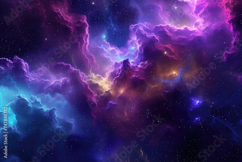A vibrant space scene with a multitude of stars and clouds creating a dynamic and visually striking composition, Spacescape featuring a dynamic, color-rich nebula, AI Generated