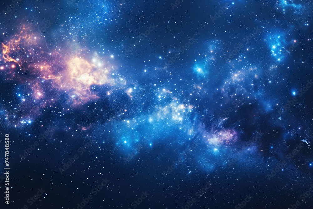 A space filled with countless stars illuminating a dark night sky, Sparkling stars scattered across a deep blue galaxy backdrop, AI Generated