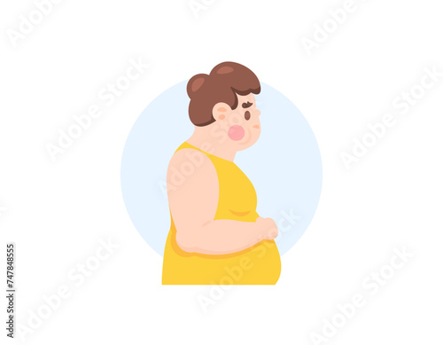 illustration of a fat man seen from the side. feel uncomfortable because you are overweight. Cushing's syndrome and obesity. health problems. flat style character illustration design. graphic elements
