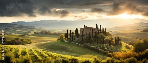Idyllic Val d'Orcia Landscape in Tuscany, Italy, Bathed in Golden Light, Canon RF 50mm f/1.2L USM Capture
