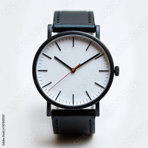 minimal black and white wrist watch mock up isolated on white background