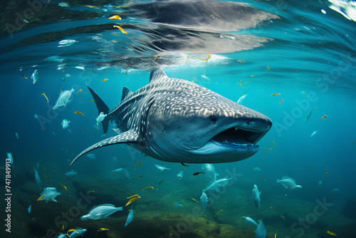 Plastic Marine Pollution. Whale Shark filter bait
