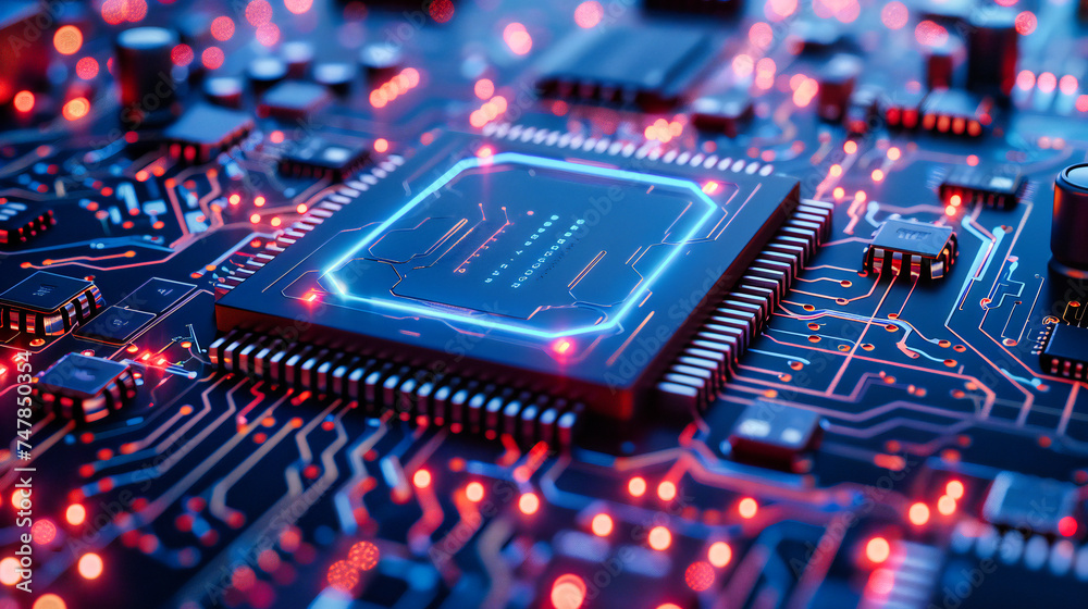 Advanced Microprocessor Technology, Close-Up of Circuit Board, Digital Electronics and Computing, Engineering Concept