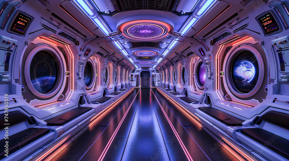 Advanced Futuristic Corridor, Modern Technology and Space Station Design, Sci-Fi Architecture Concept