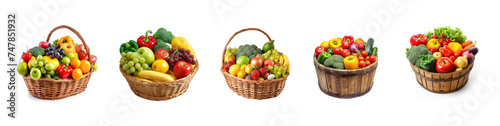 collection fruit and vegetable in basket on transparency background PNG 