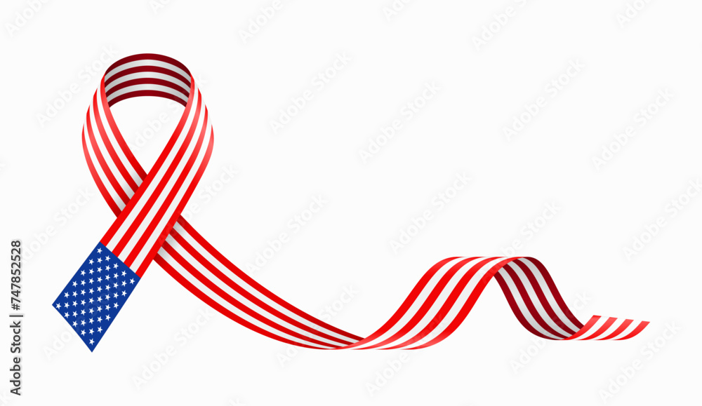 Obraz premium American flag stripe ribbon wavy background layout. Vector illustration.