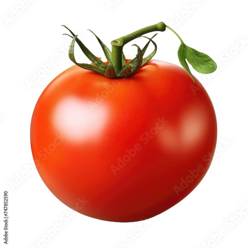 Red tomato with green leaf isolated on white background