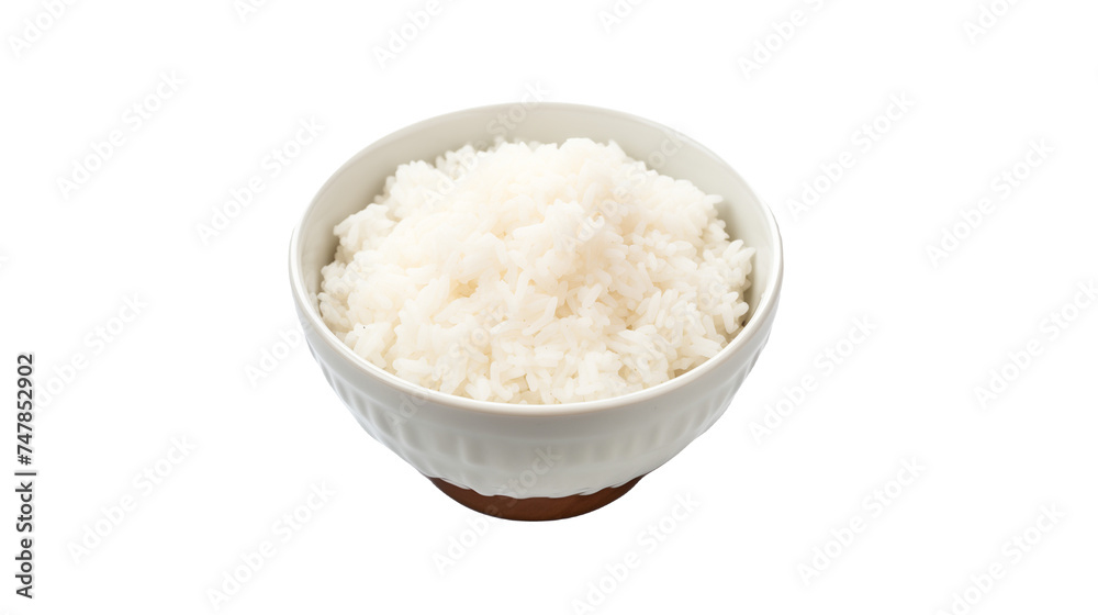 Cooked Fluffy White Rice in a Ceramic Bowl Over White Background Cooked Fluffy White Rice in a Ceramic Bowl Over White Background
