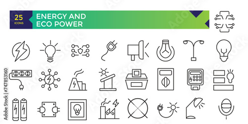 Energy and ECO Power Icon Set In Outline Style. Green Energy, Renewable Energy and Other Icons photo