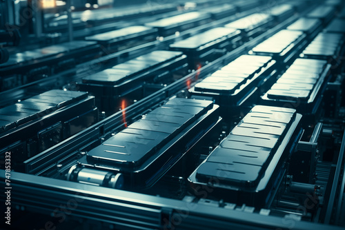 Batteries on an assembly line in a factory