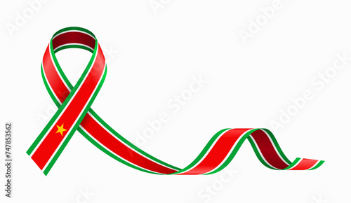 Surinamese flag stripe ribbon wavy background layout. Vector illustration. photo