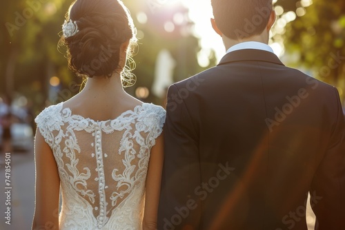 bride and groom in wedding dress